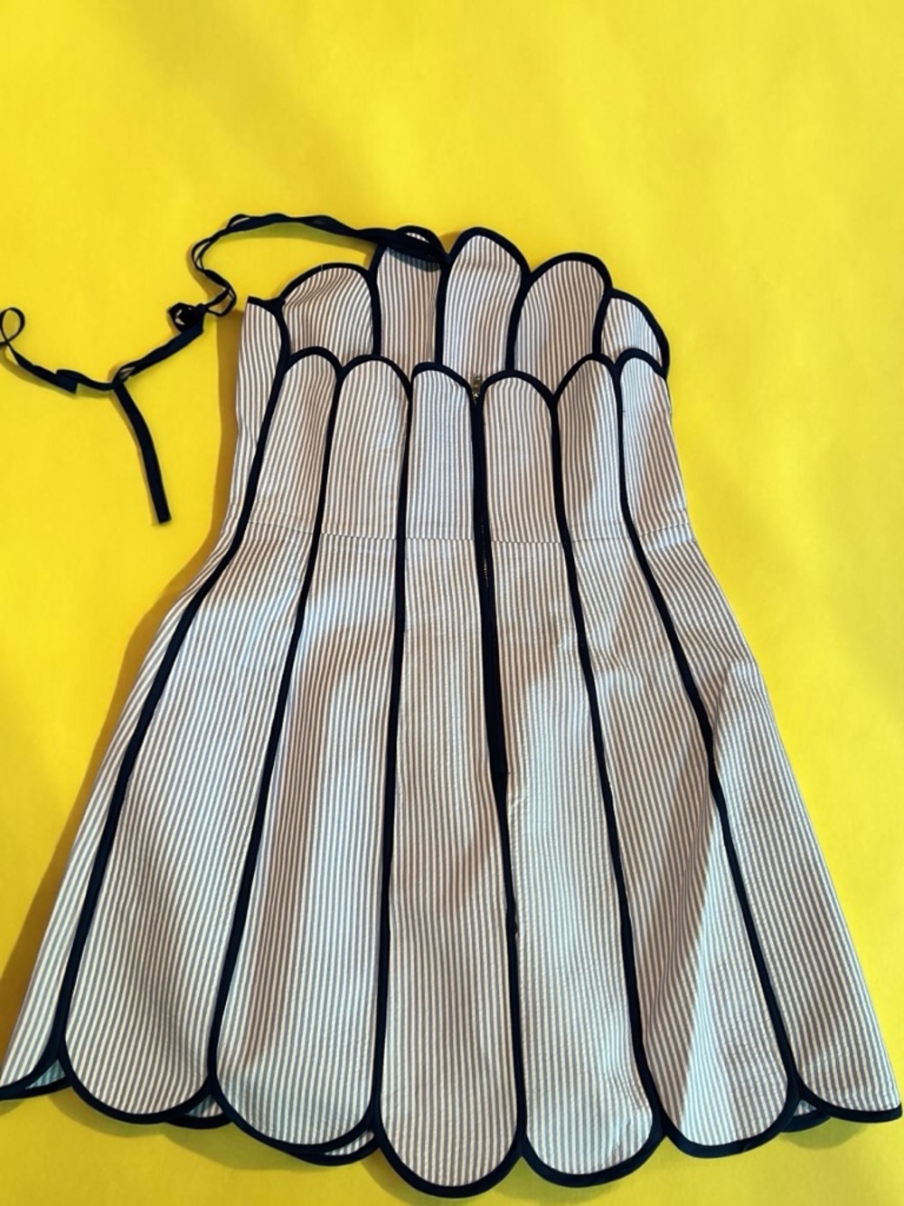 Navy & White Striped Scallop-Hem Mini Dress - Picture 3 of 6